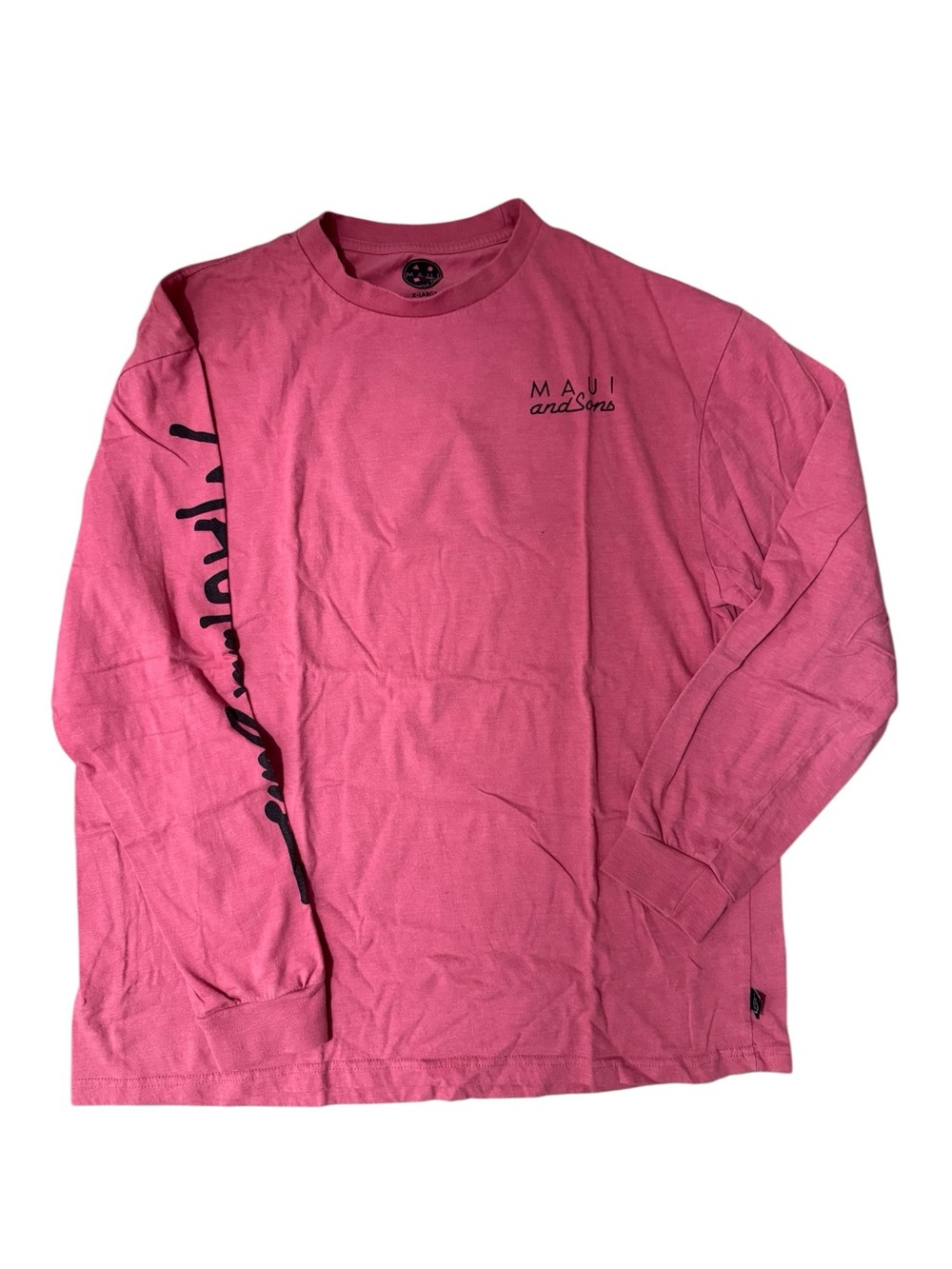 Maui & Sons Men’s Pink Logo Longsleeve Graphic Coastal Surf Tee Shirt | XL